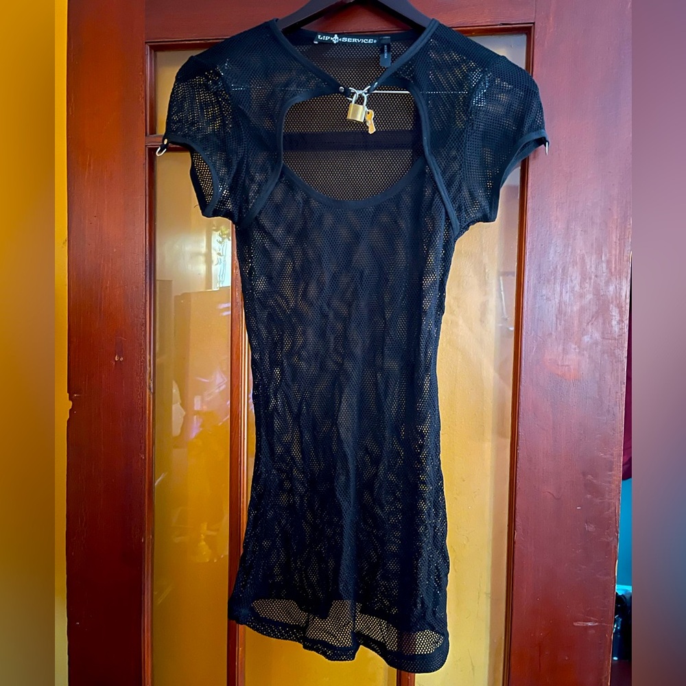 Lip Service size Small fishnet mini dress with working mini padlock and 3 keys